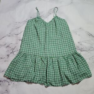 Rails Ari Green Plaid Linen Blend Gingham Dress